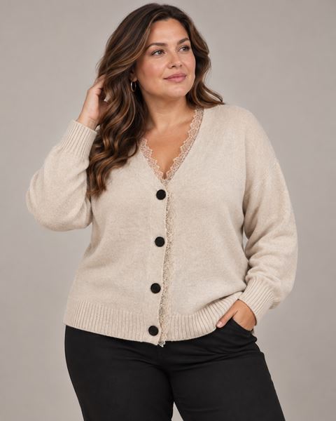 Picture of CARDIGAN WITH LACE IN HIGH QUALITY CHASHMERE & VISCOSE.
